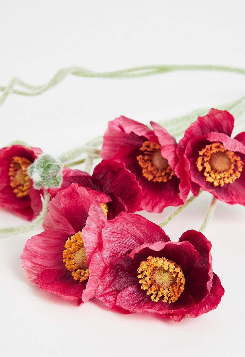 Silk By Design - Poppy flower & bud bundle spray - red
