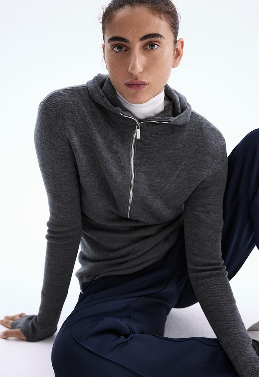 H&M - Merino wool hoodie - dark grey marl