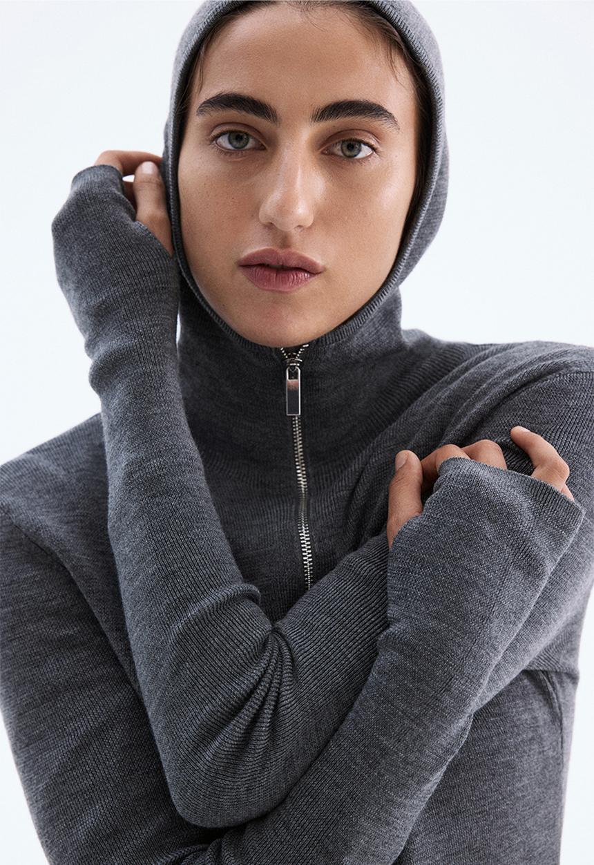 H&M - Merino wool hoodie - dark grey marl