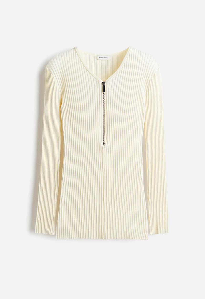 H&M - Zip-top ribbed top - cream 