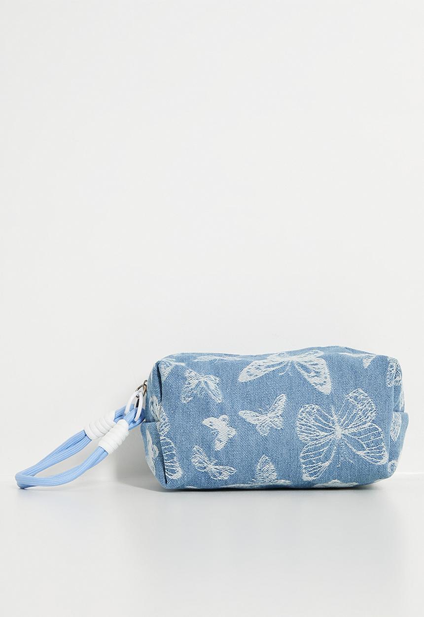 Pop Candy - Butterfly embroidered denim toiletry bag - blue