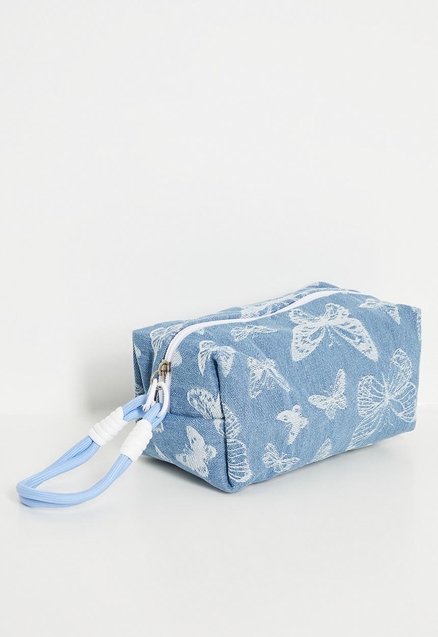Pop Candy - Butterfly embroidered denim toiletry bag - blue