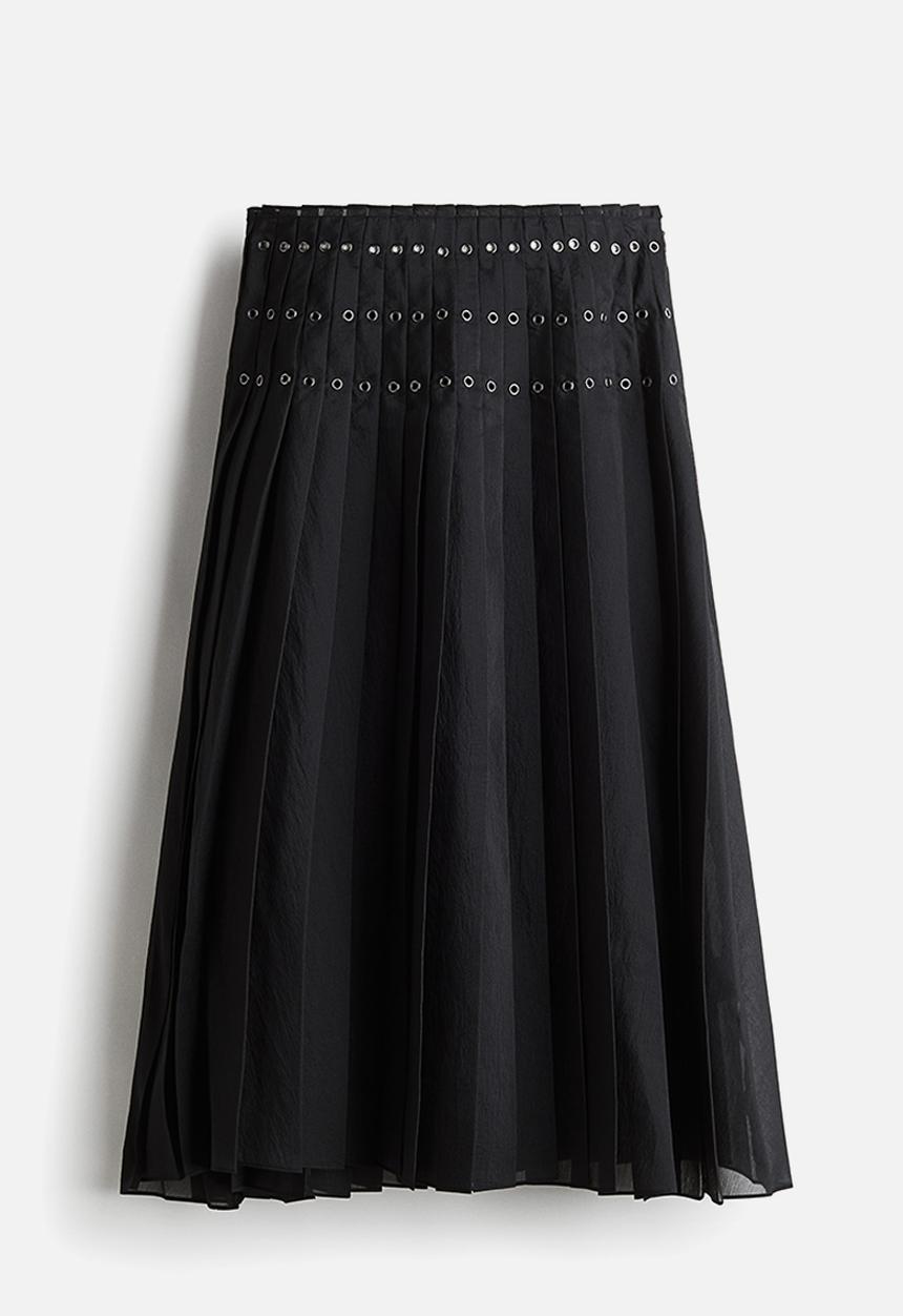 H&M - Eyelet-detail plissé skirt - black