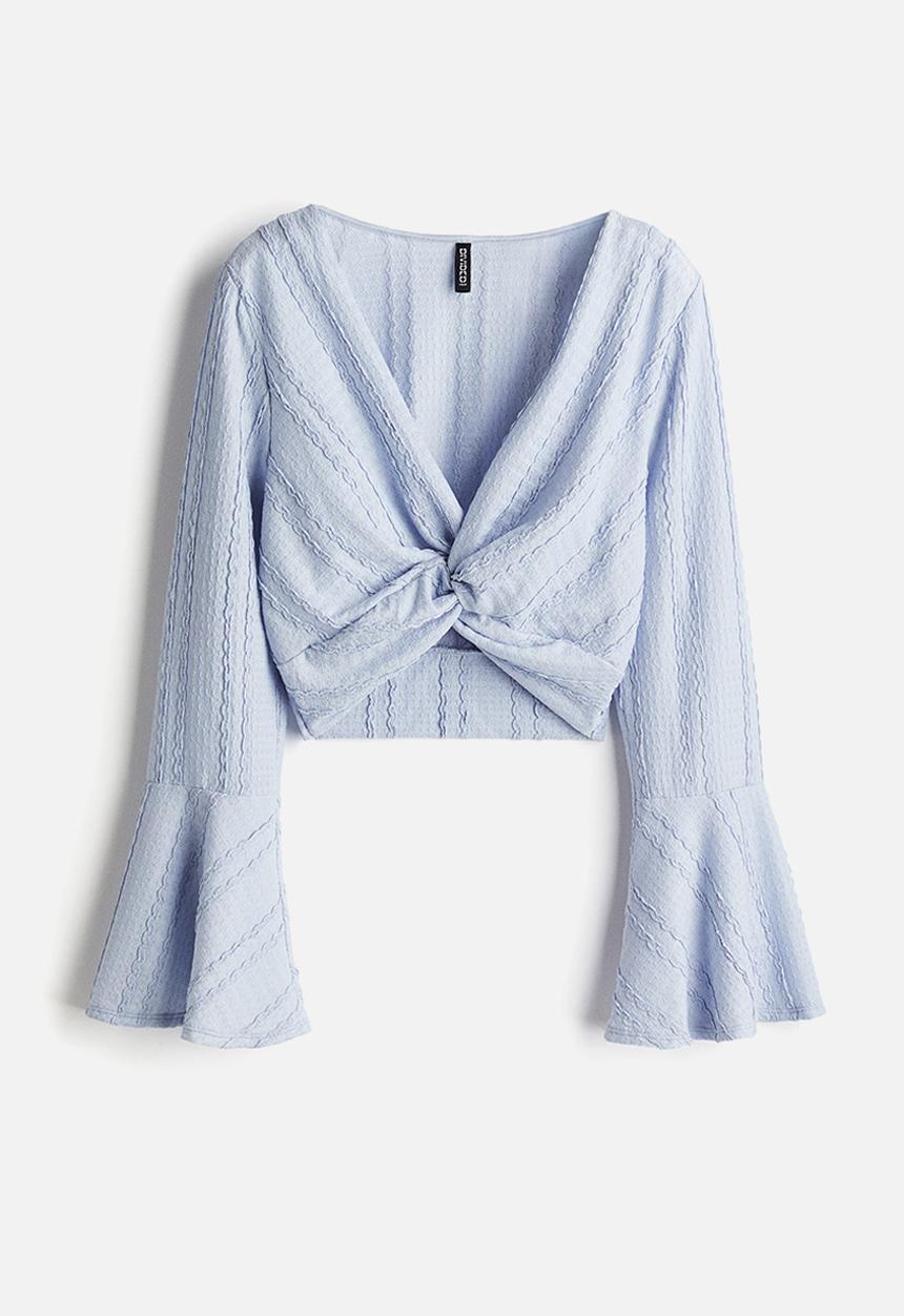 H&M - Cropped twist-detail top - light dusty blue