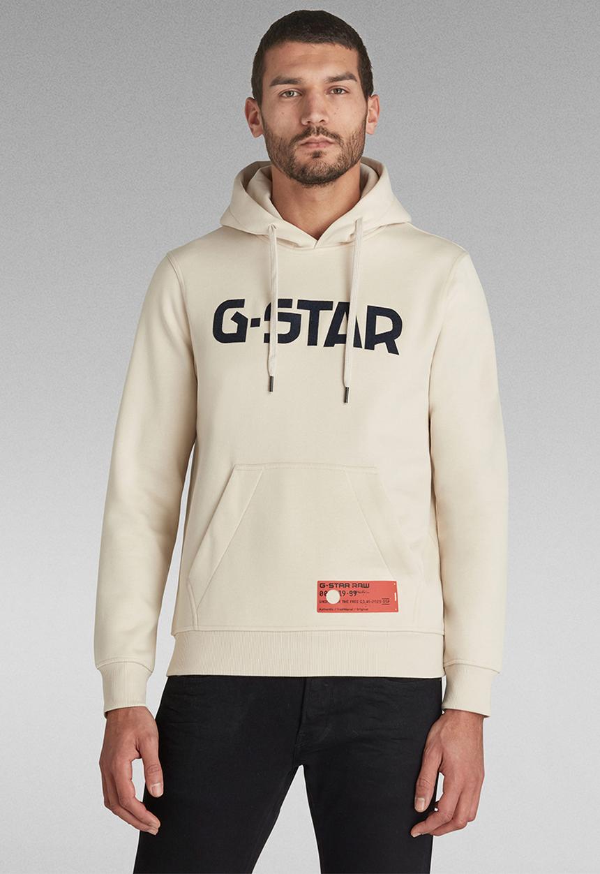 G-STAR - G-star hooded long sleeve sweat - whitebait