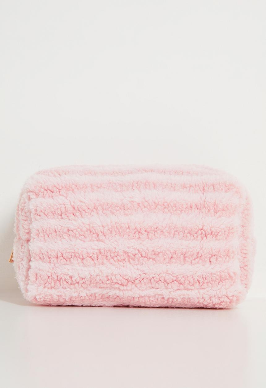 Pop Candy - Teddy fleece toiletry bag - pink/white