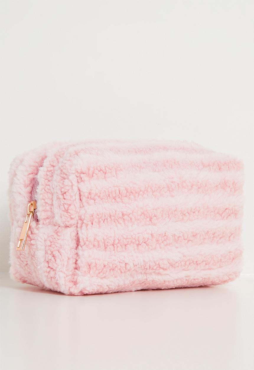 Pop Candy - Teddy fleece toiletry bag - pink/white