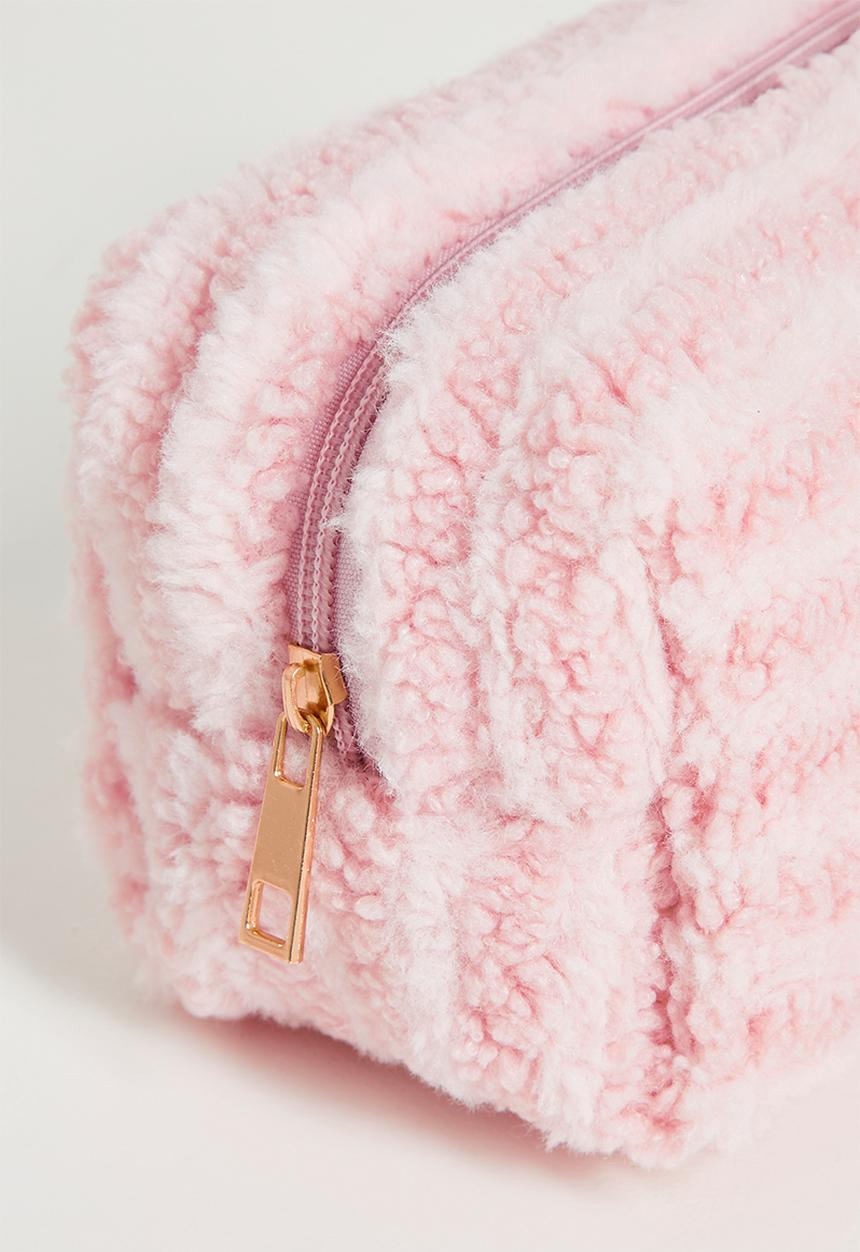 Pop Candy - Teddy fleece toiletry bag - pink/white