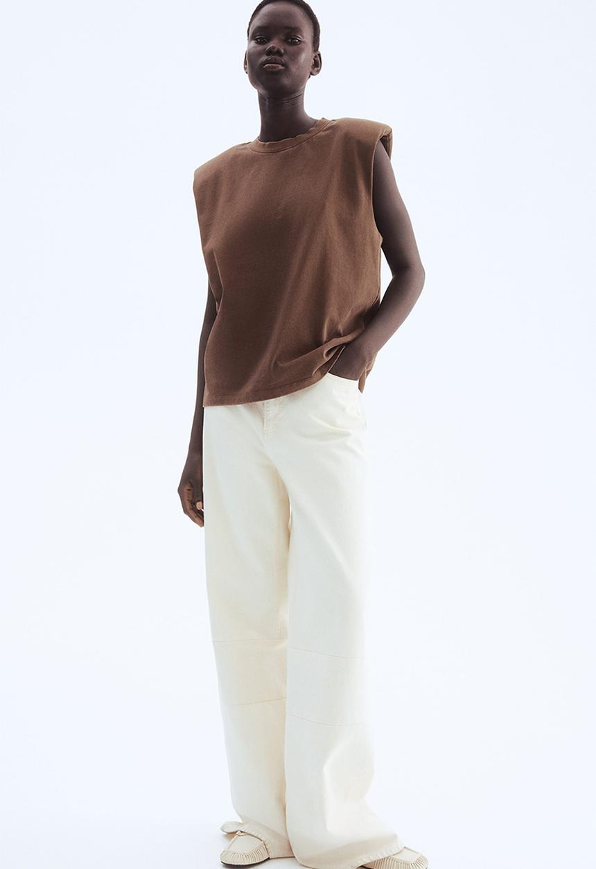 H&M - Shoulder-pad vest top - brown washed out