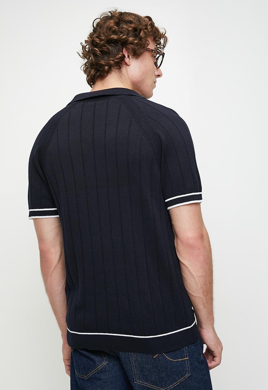 Brave Soul - Short Sleeved Open Collar Polo - Midnight Navy/Vintage White