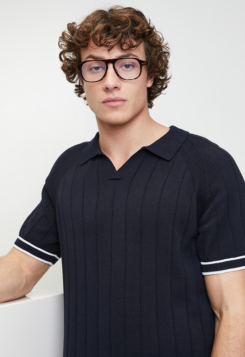 Brave Soul - Short Sleeved Open Collar Polo - Midnight Navy/Vintage White