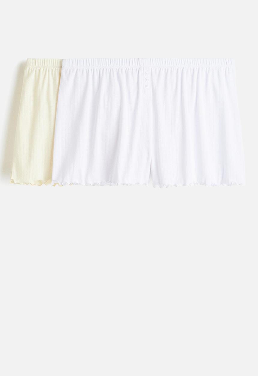 H&M - 2-pack pointelle pyjama shorts - light yellow/white