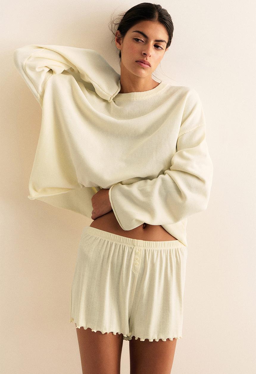 H&M - 2-pack pointelle pyjama shorts - light yellow/white