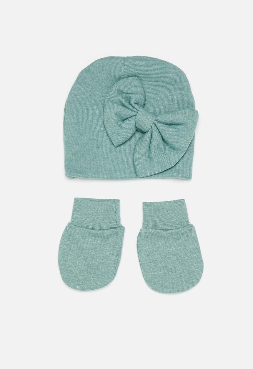 Pop Candy - Bowknot hat & mitten set-blue