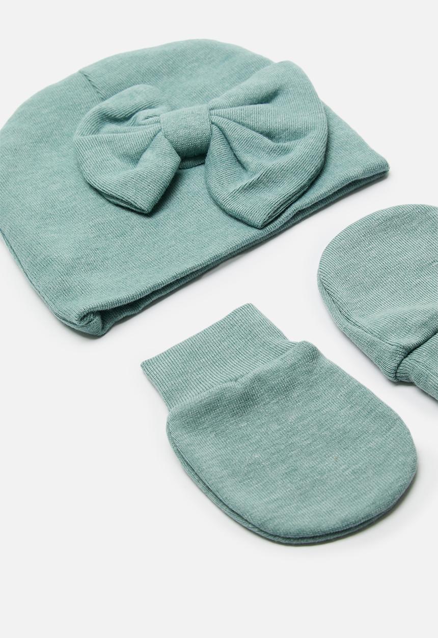 Pop Candy - Bowknot hat & mitten set-blue
