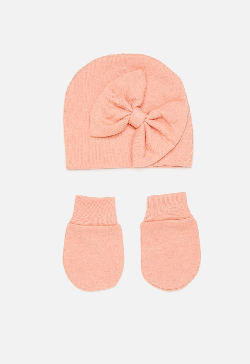 Pop Candy - Bowknot hat & mitten set-pink