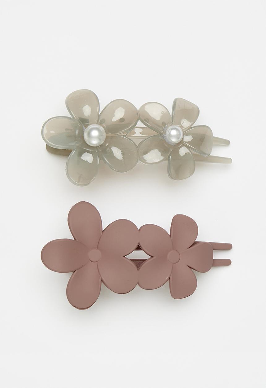 Pop Candy - Flower hair clip - tan/clear white