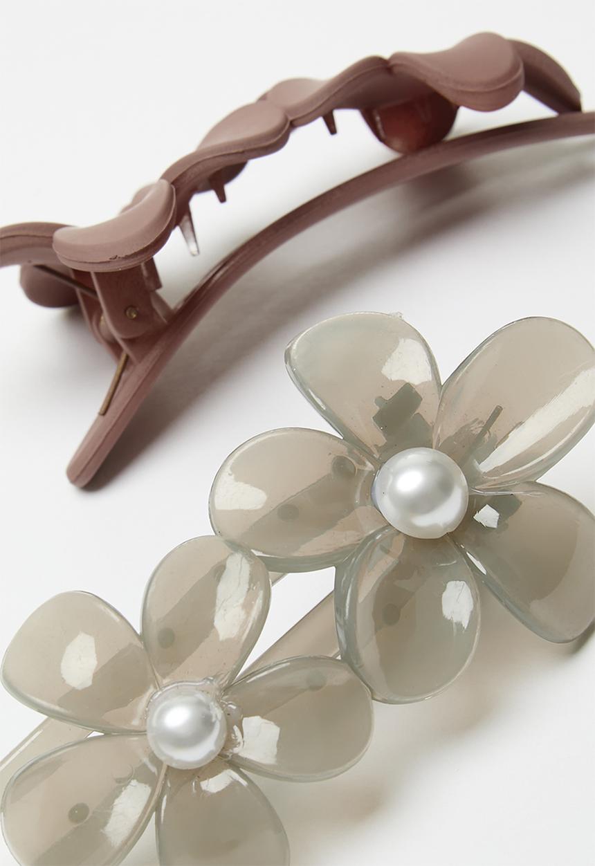 Pop Candy - Flower hair clip - tan/clear white