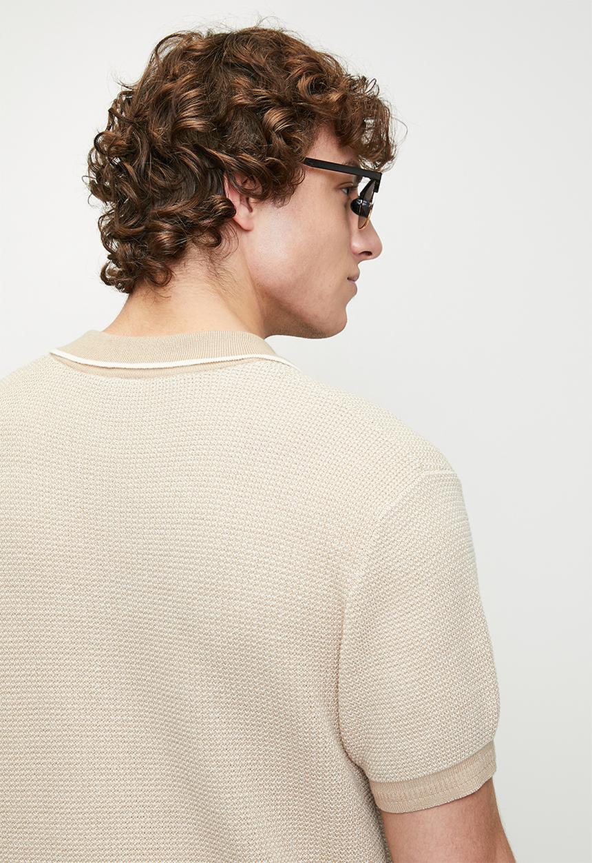 POLO - Andy textured tipped knitted golfer - stone	