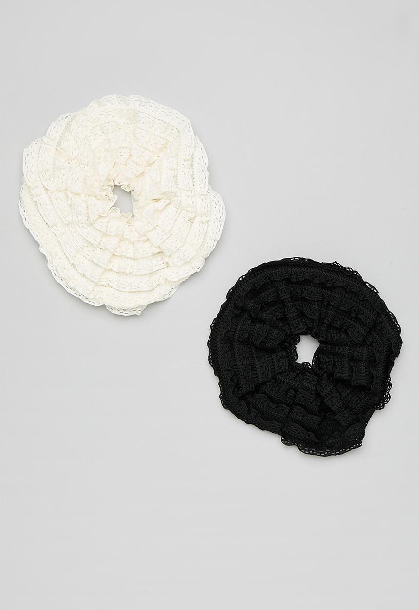 Pop Candy - Lace frill scrunchie - black/white
