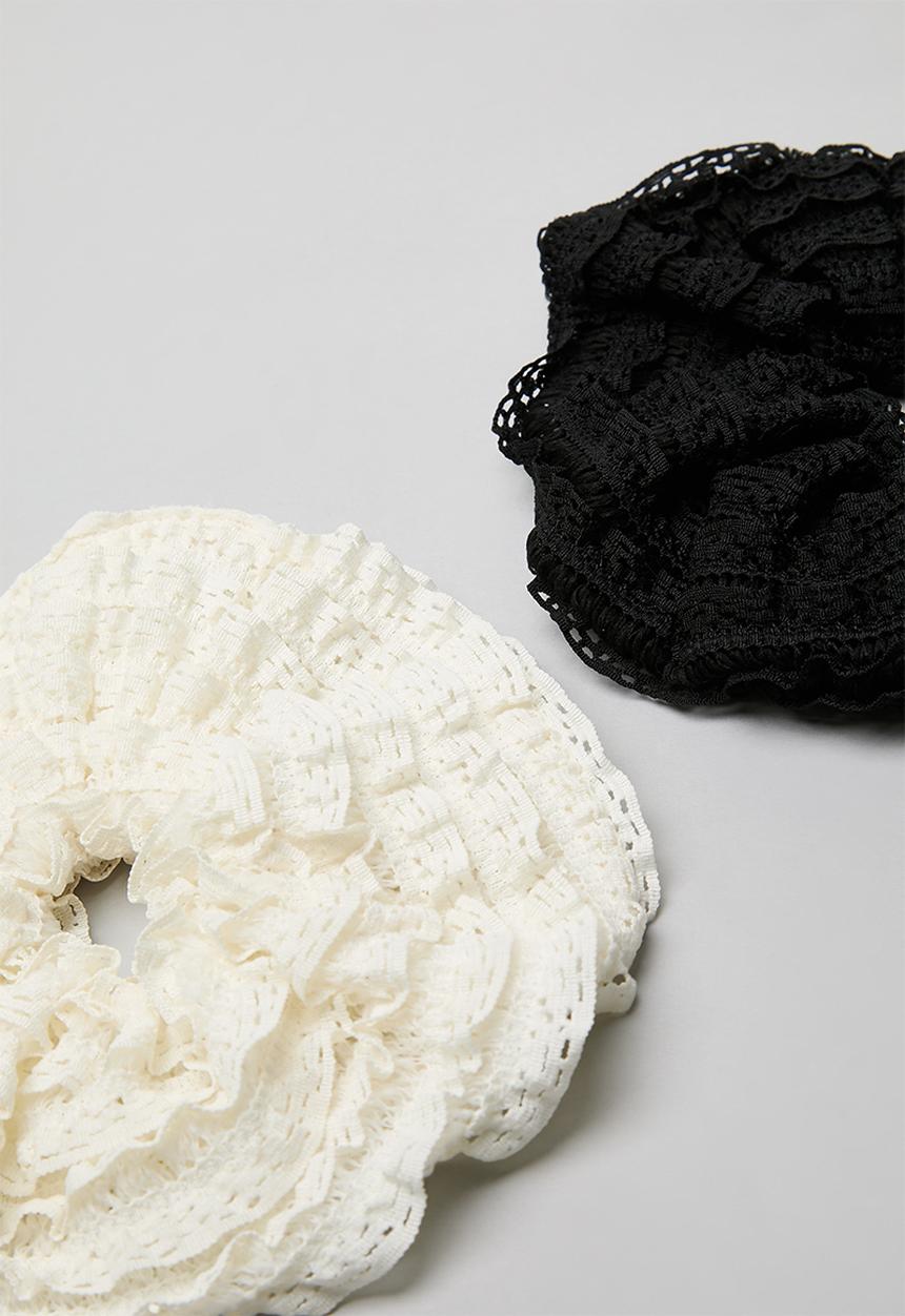 Pop Candy - Lace frill scrunchie - black/white