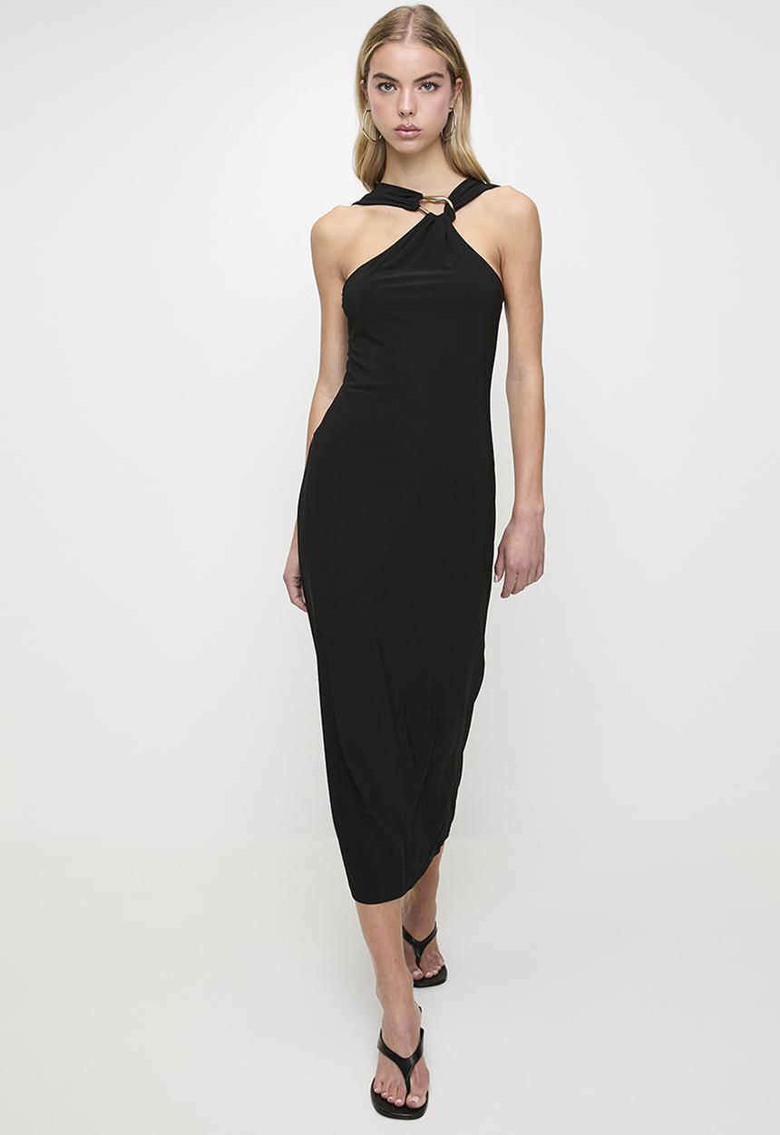 Trendyol - Body-fitting Detailed Knitted Elegant Dress - Black