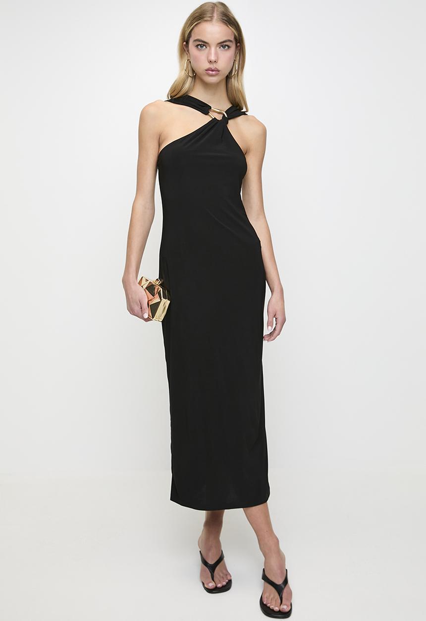 Trendyol - Body-fitting Detailed Knitted Elegant Dress - Black