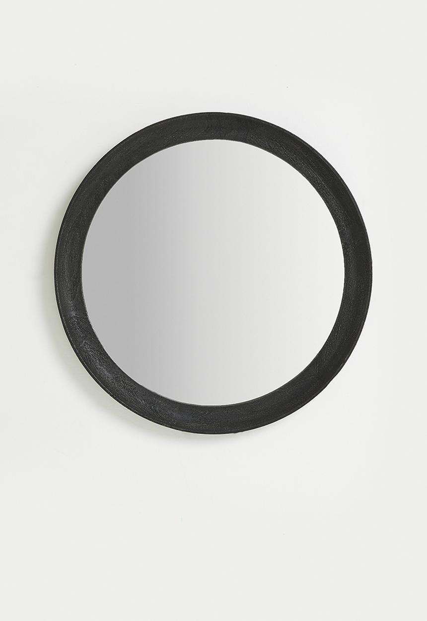 Sixth Floor - Wooden Round Mirror 60cm - Black