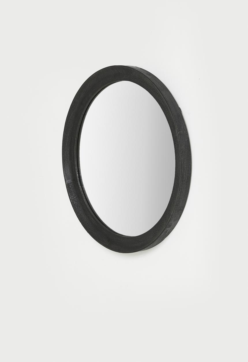 Sixth Floor - Wooden Round Mirror 60cm - Black