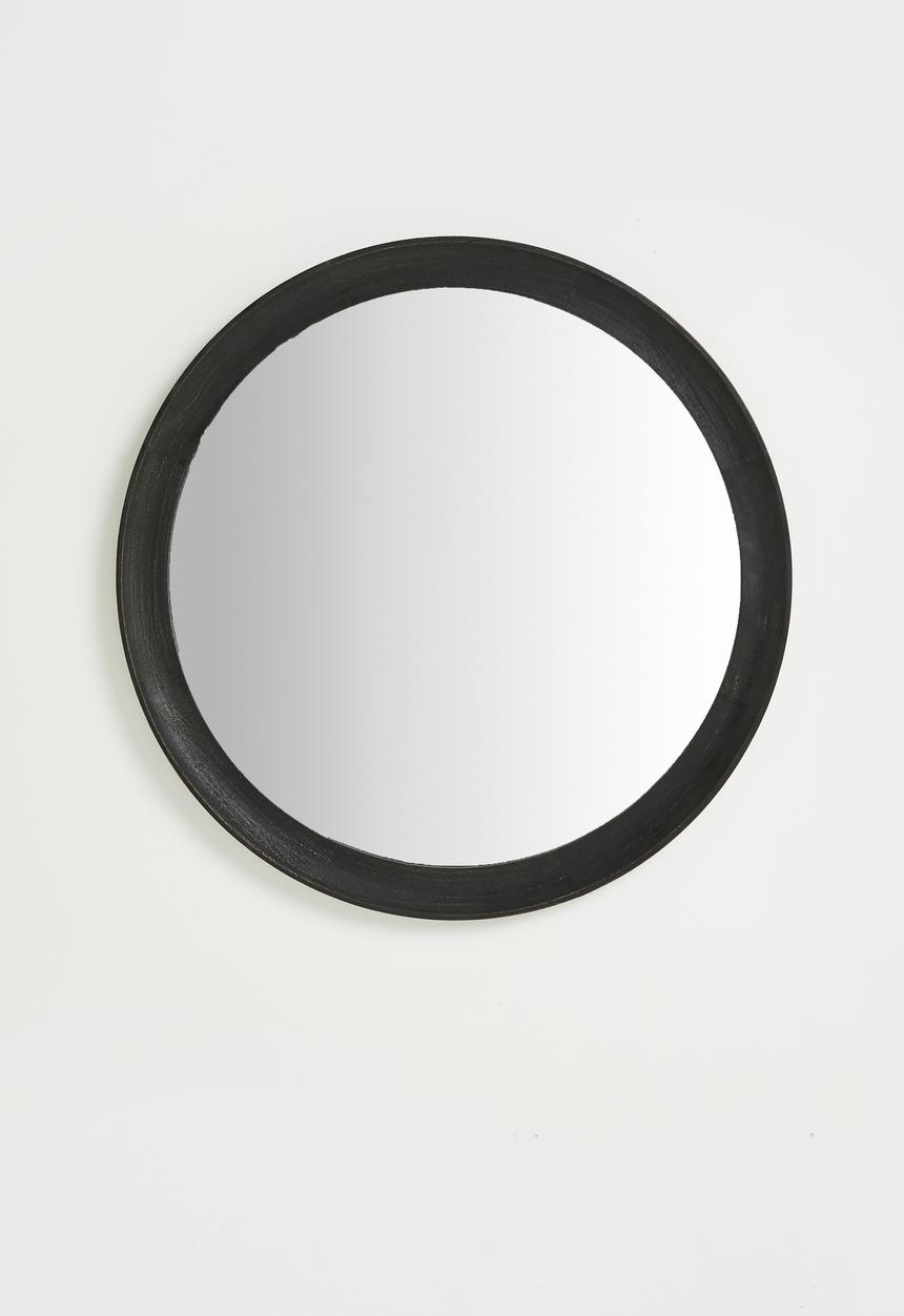 Sixth Floor - Wooden Round Mirror 90cm - Black