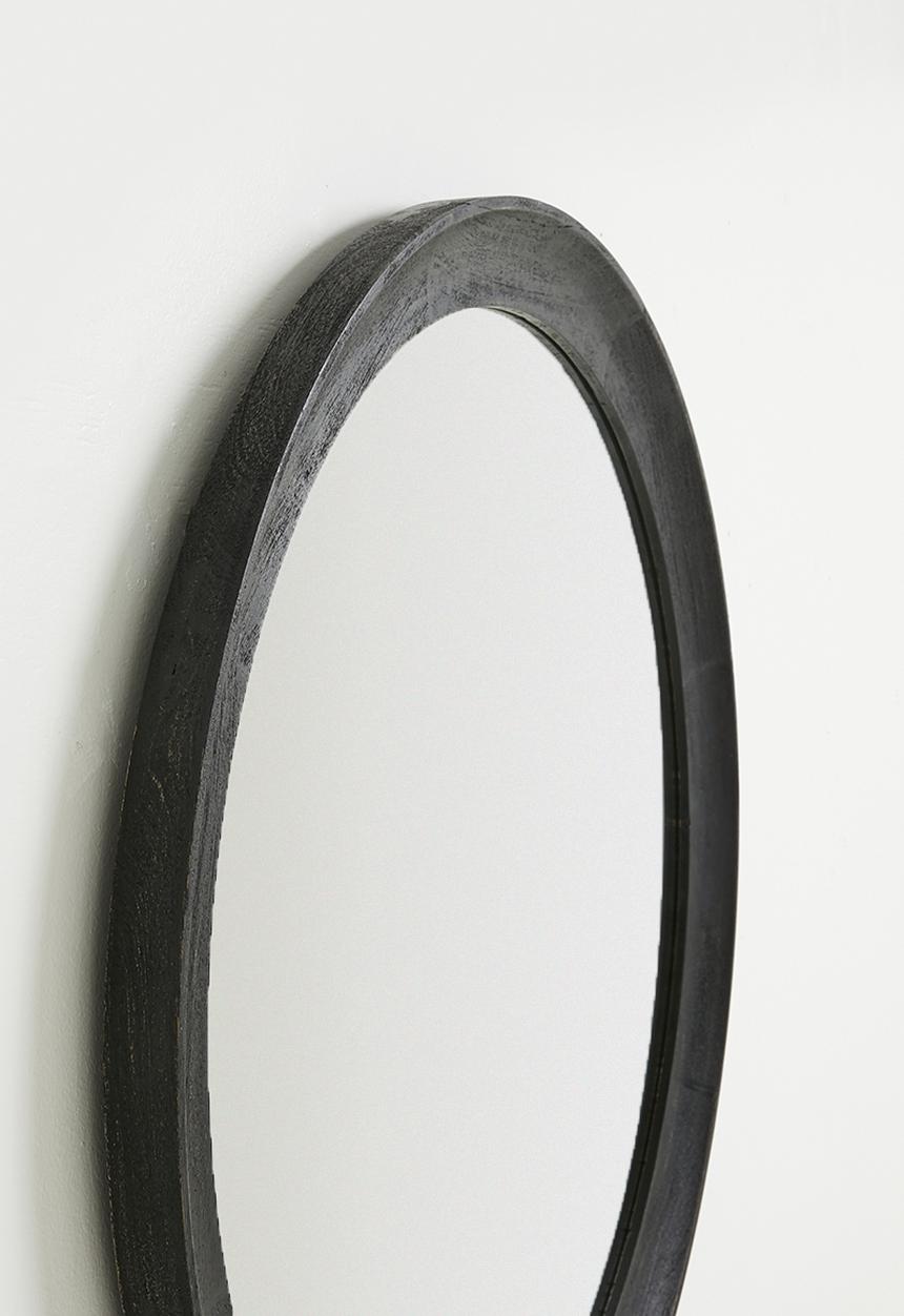 Sixth Floor - Wooden Round Mirror 90cm - Black