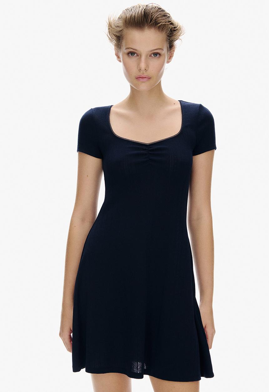 H&M - Pointelle-jersey dress - navy blue