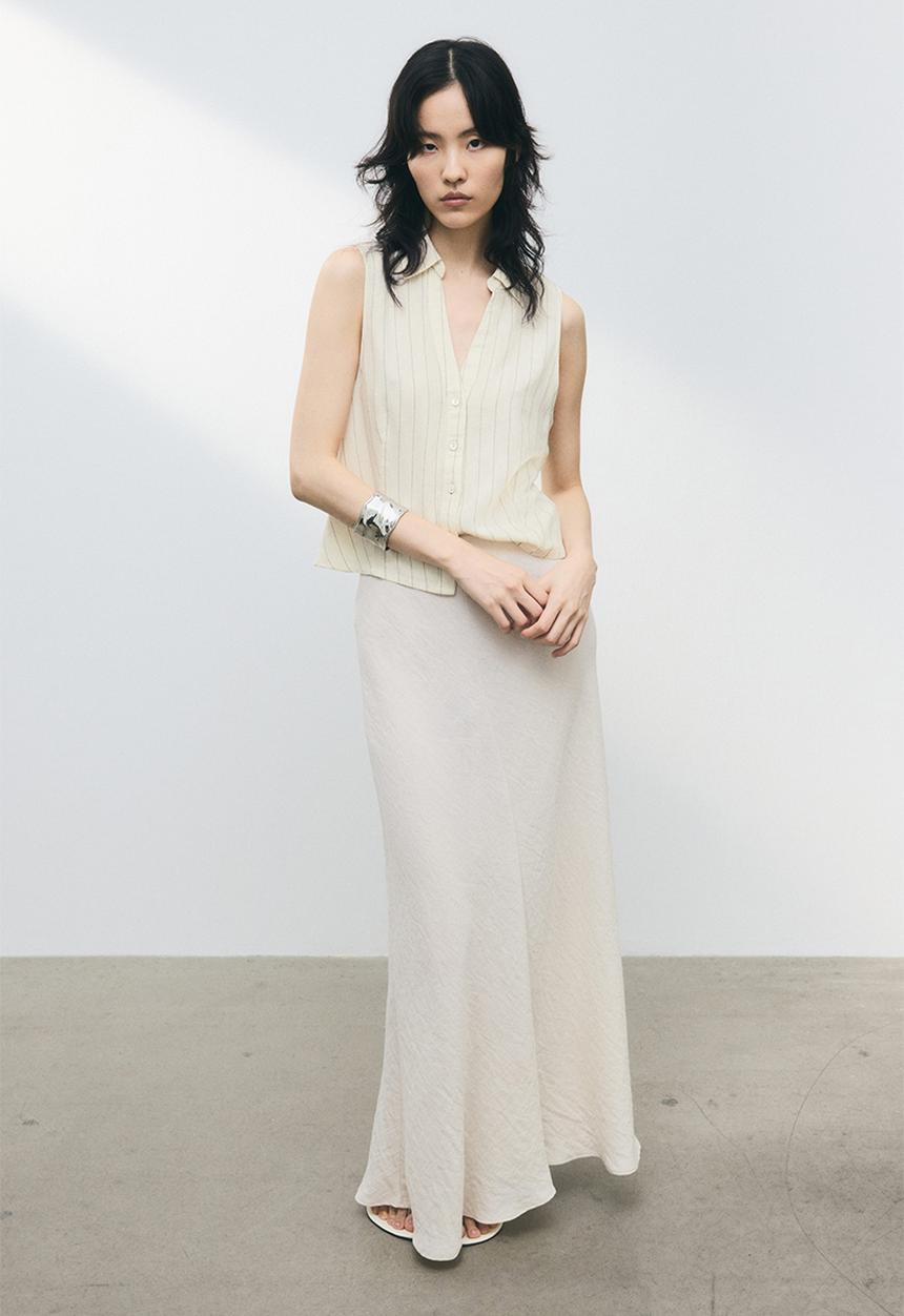 H&M - Linen-blend sleeveless shirt - cream/pinstriped