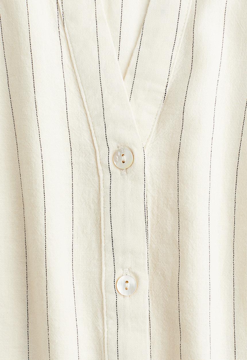 H&M - Linen-blend sleeveless shirt - cream/pinstriped