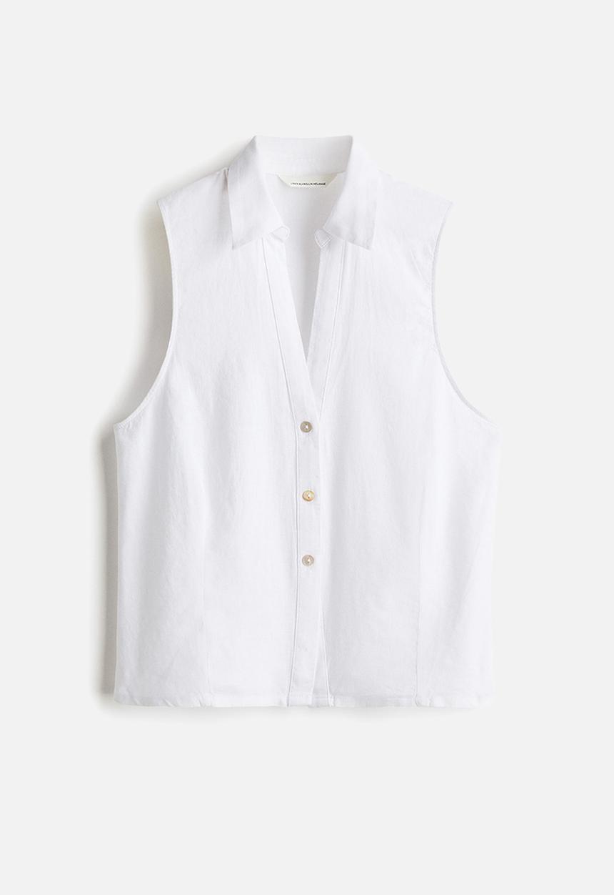 H&M - Linen-blend sleeveless shirt - white