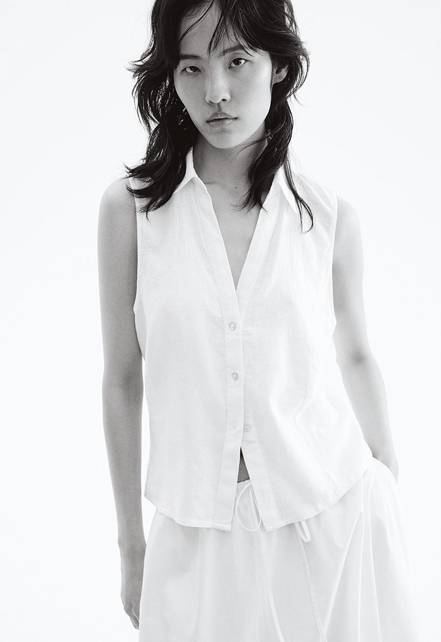 H&M - Linen-blend sleeveless shirt - white