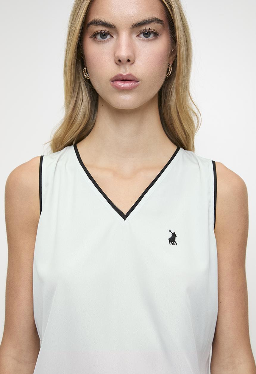 POLO - Wmn Anna Sl V-Neck Blouse - Cool Sage