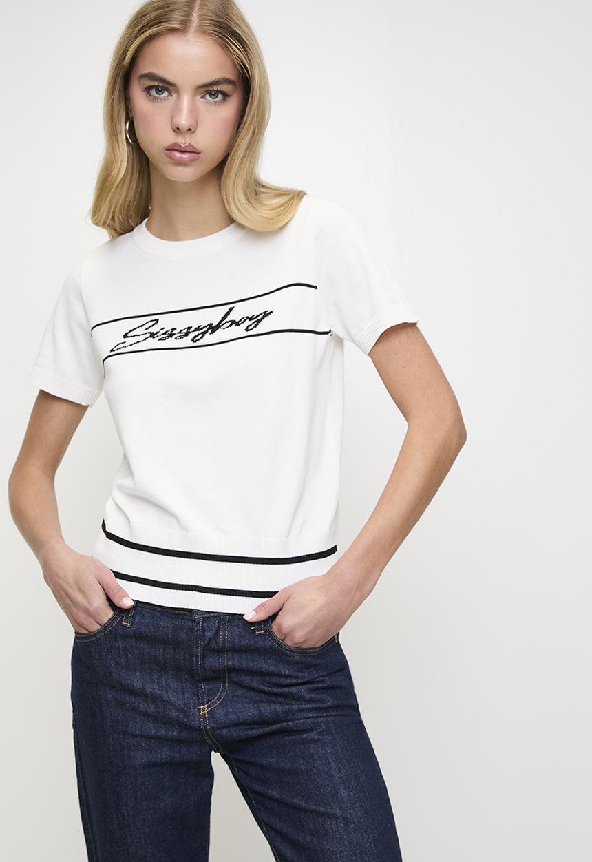 SISSY BOY - Need To Think: Short Knit Top With Front And Back Logo Detail - White
