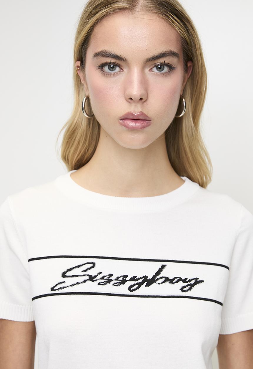 SISSY BOY - Need To Think: Short Knit Top With Front And Back Logo Detail - White