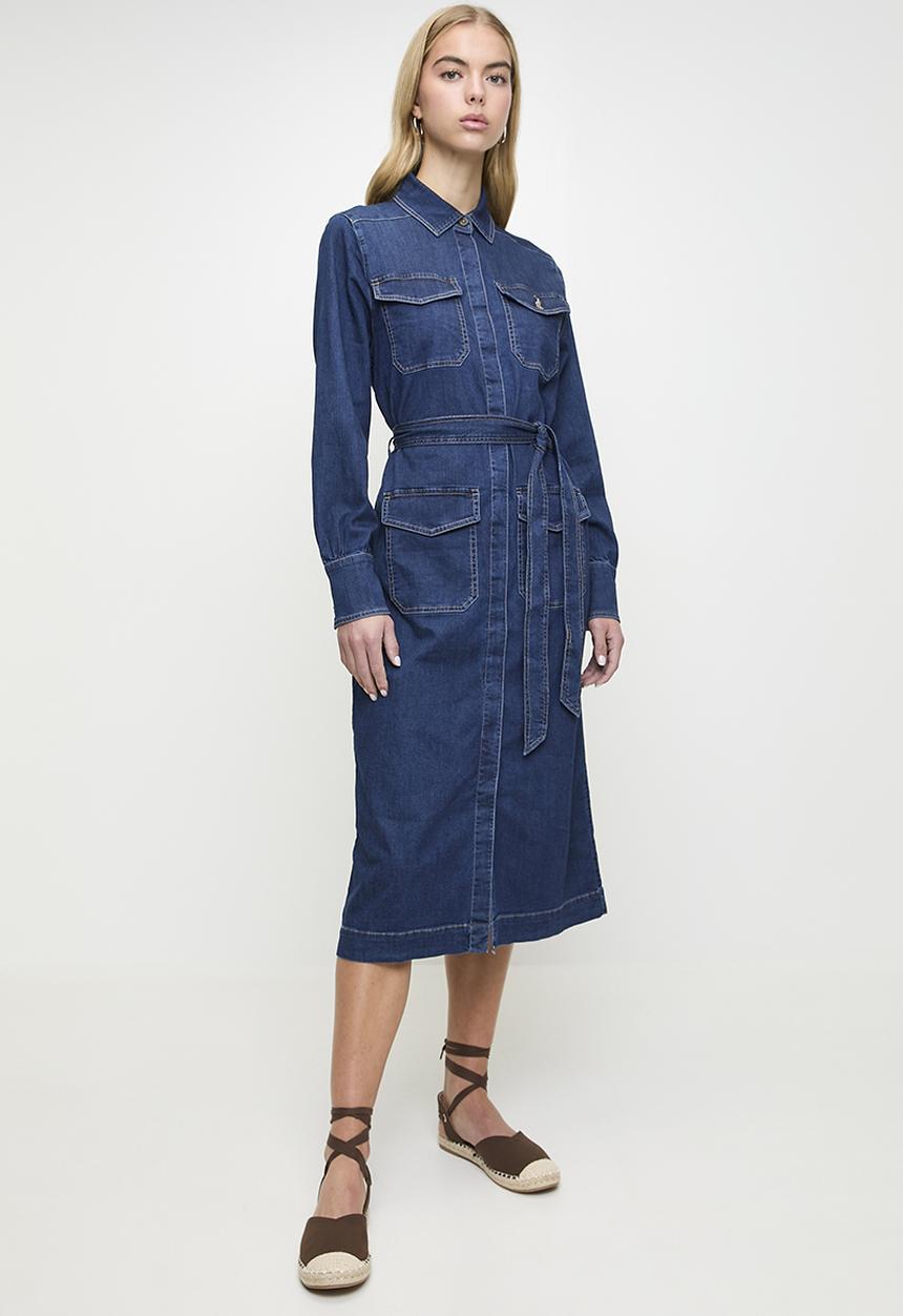 POLO - Wmn Lynn l/s Denim Dress - Dark Wash