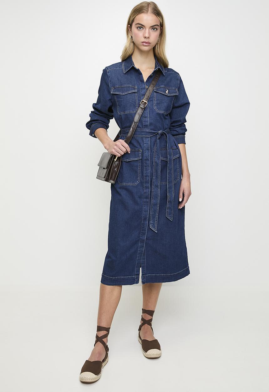 POLO - Wmn Lynn l/s Denim Dress - Dark Wash
