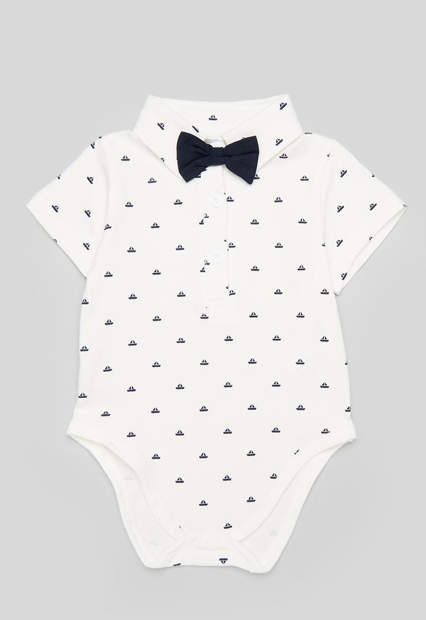 Pop Candy - Golfer-style bodysuit with bow tie - white/navy/boat aop