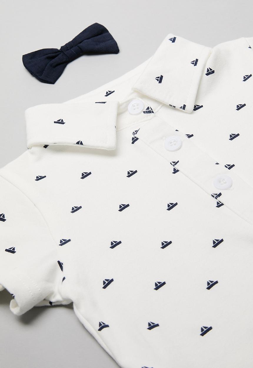 Pop Candy - Golfer-style bodysuit with bow tie - white/navy/boat aop