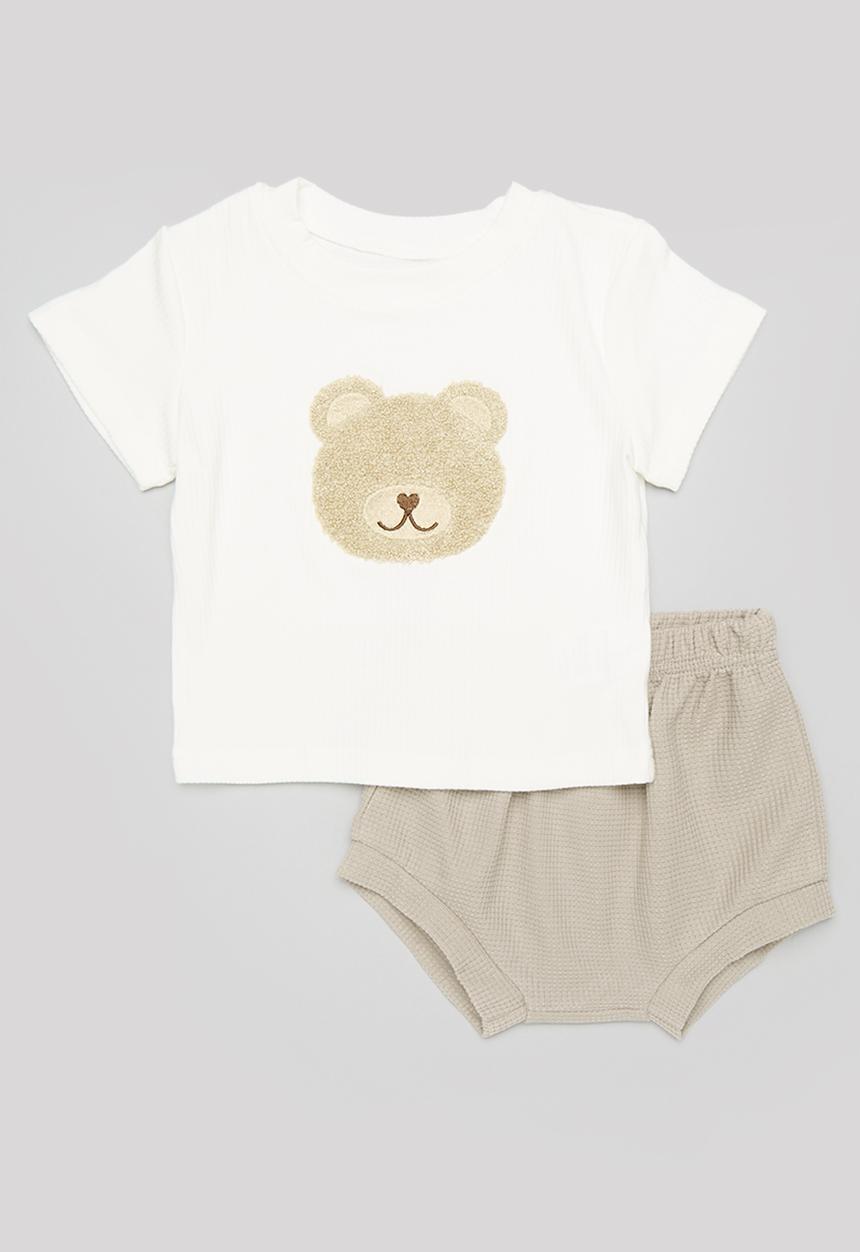 Pop Candy - Tee & short set-white & beige