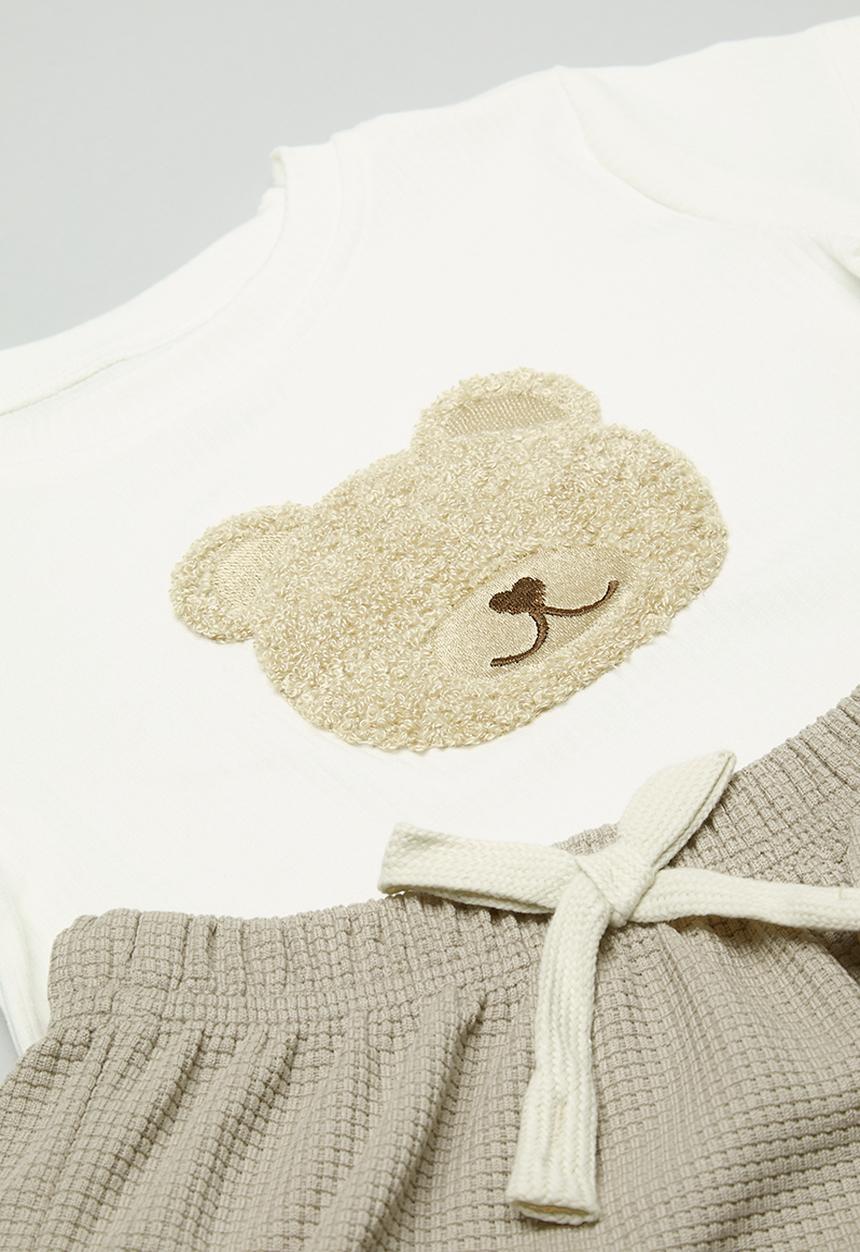 Pop Candy - Tee & short set-white & beige