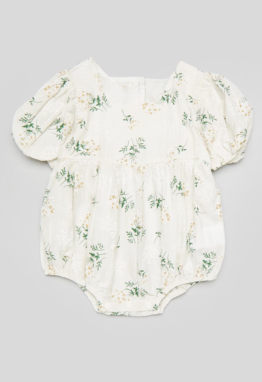 Pop Candy - Embroidered floral bodysuit with full puff sleeves - white
