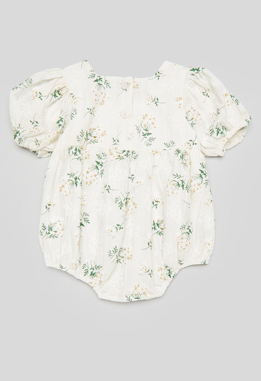 Pop Candy - Embroidered floral bodysuit with full puff sleeves - white