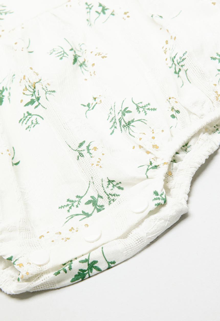 Pop Candy - Embroidered floral bodysuit with full puff sleeves - white