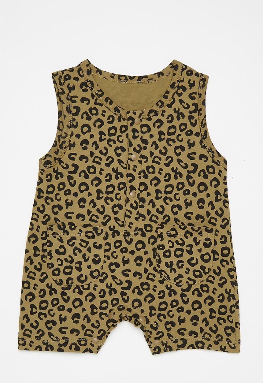 Pop Candy - Button closure romper with pockets - brown/leopard print