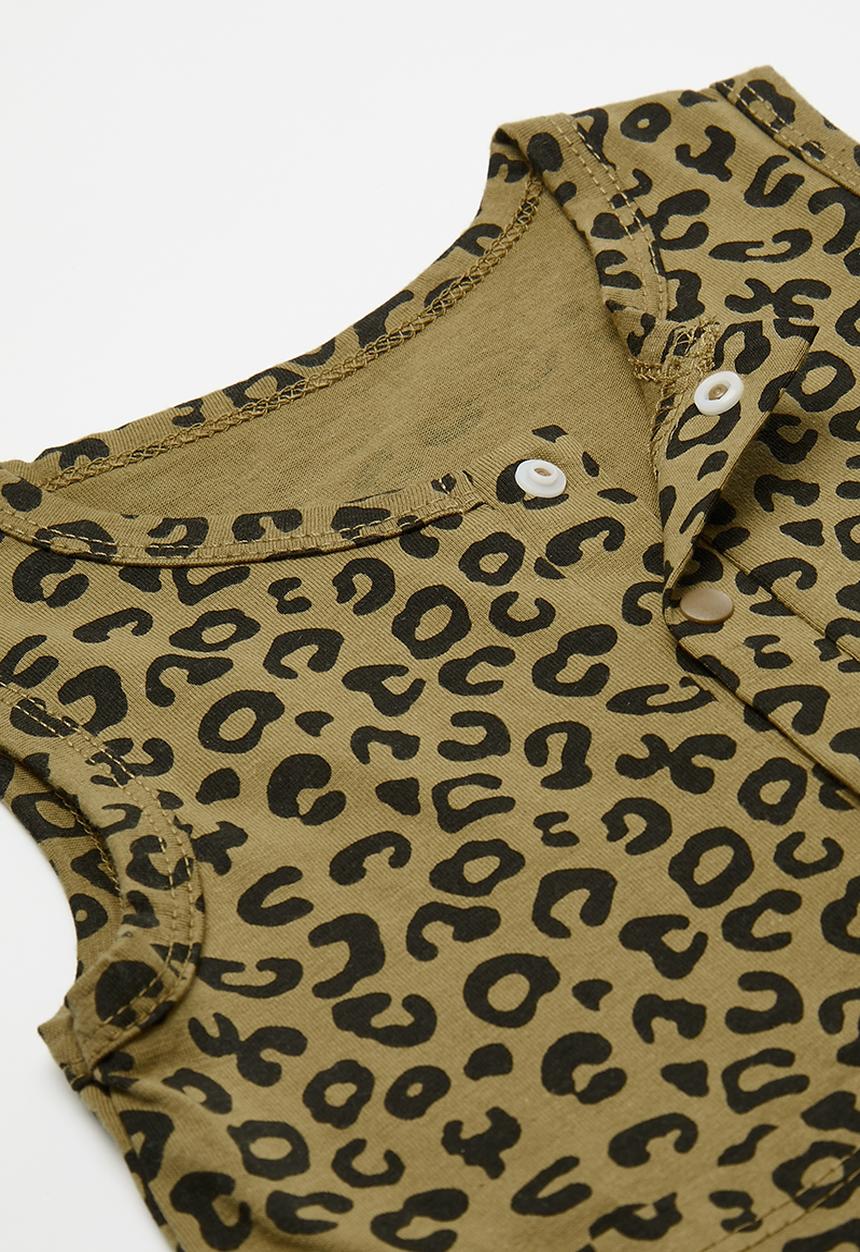Pop Candy - Button closure romper with pockets - brown/leopard print